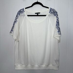 Lauren Ralph Lauren Women’s Embroidered Sweater Top Short Sleeve White Size XL
